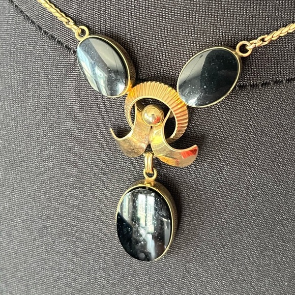 Vintage Van Dell 1/20 12K Gold Filled Black Opal Necklace and Earrings - Picture 7 of 15